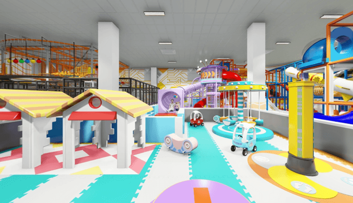 Indoor foam floor area and multi slide and climbing areas